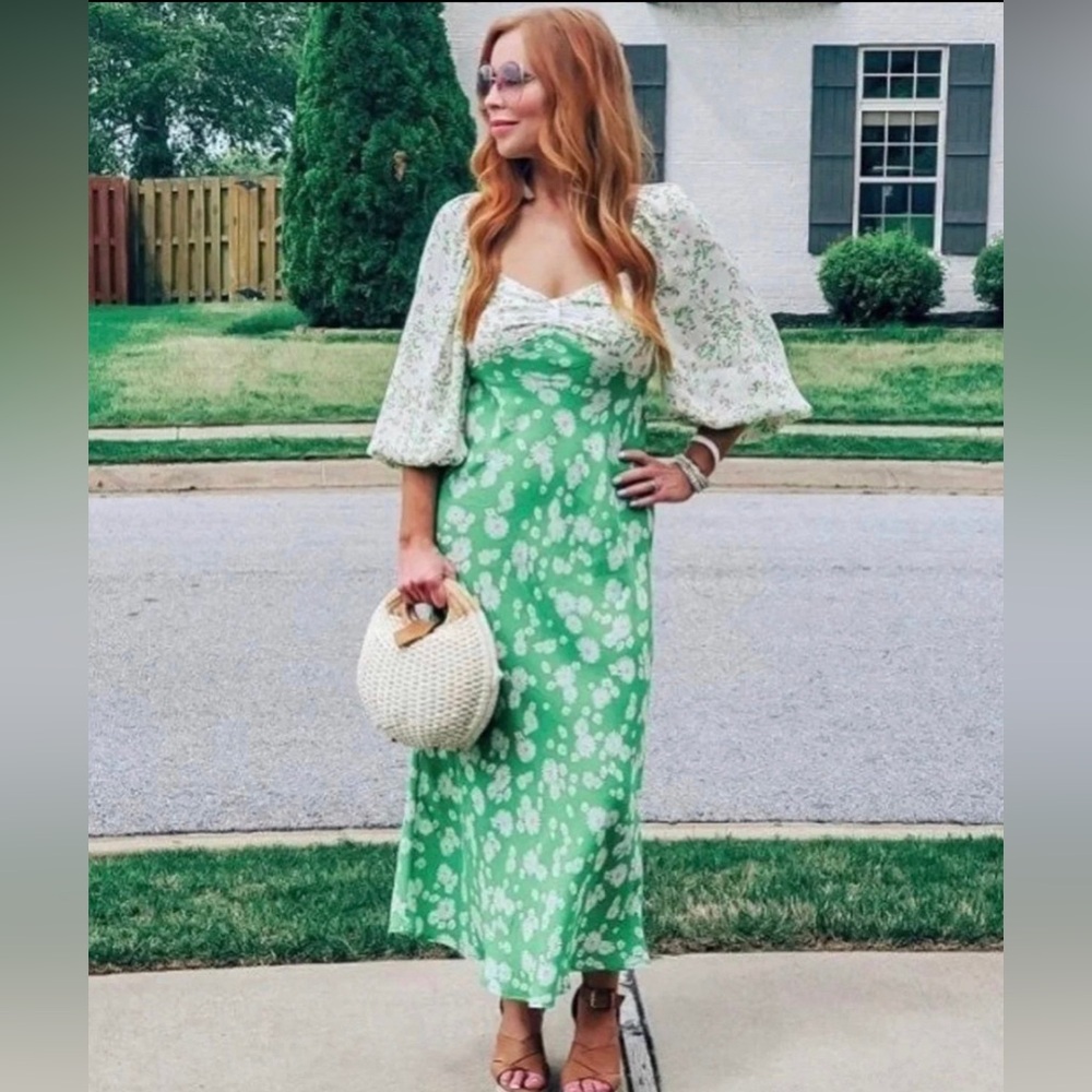 RIXO x Target Green Daisy Puff Sleeve Swing Dress sz 24/26